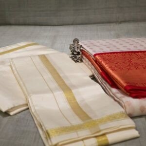 Kanchipuram Silk Saree with Pure Cotton Dhoti Set (Couple Traditional Combo)