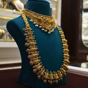 92.5 Silver Antique Choker & Temple Work Hara Set (Combo Jewellery Set)