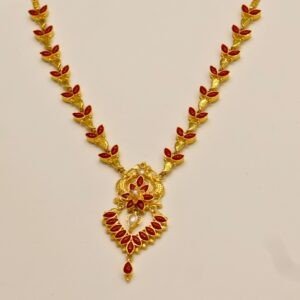 22KT Gold Coral Multi-Stone Necklace (HUID Hallmarked) – Elegant Traditional Collection (17.81g)