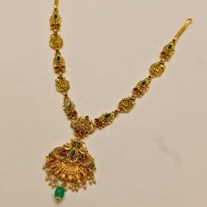 22KT Gold Multi-Stone Necklace with Green Beads (HUID Hallmarked) – Elegant Traditional Collection (16.08g)
