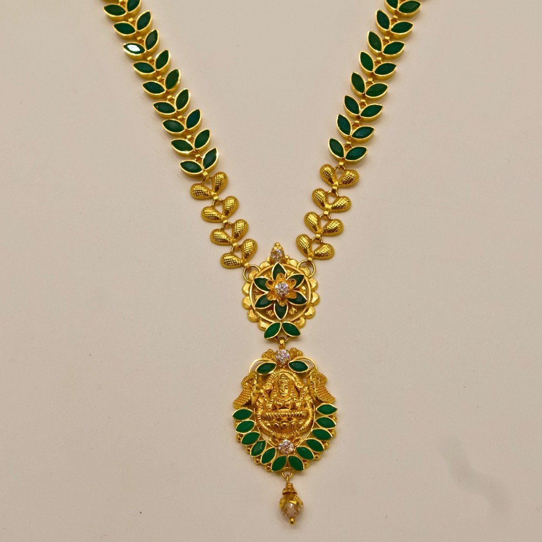 22KT Gold Multi-Stone Necklace (HUID Hallmarked) – Elegant Traditional Collection (21.46g)