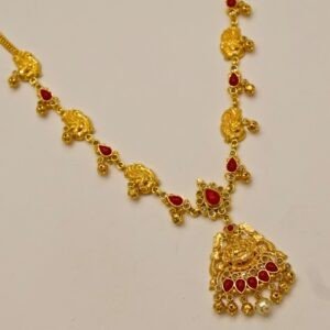 22KT Gold Coral Peacock Design Necklace (HUID Hallmarked) – Elegant Traditional Collection (15.86g)