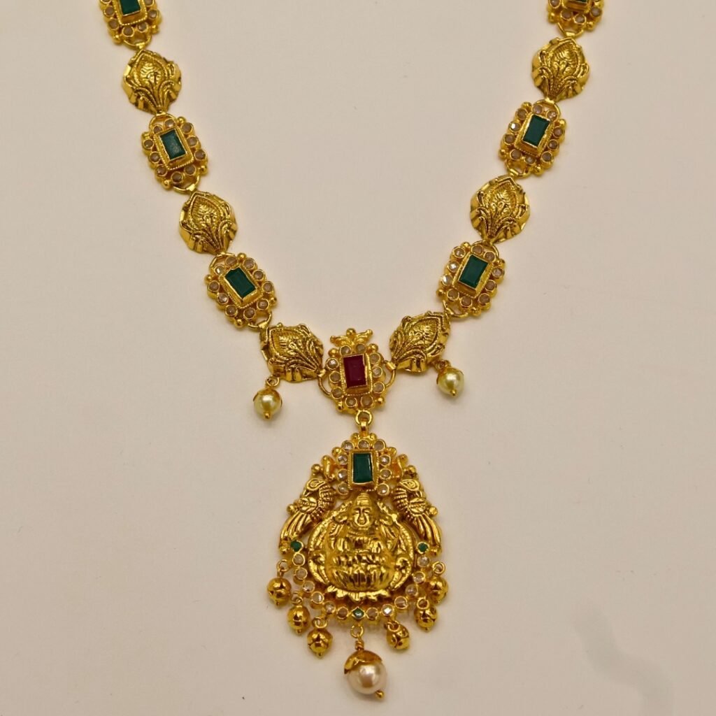 22KT Gold Multi-Stone Necklace (HUID Hallmarked) – Premium Traditional Collection (24.78g)