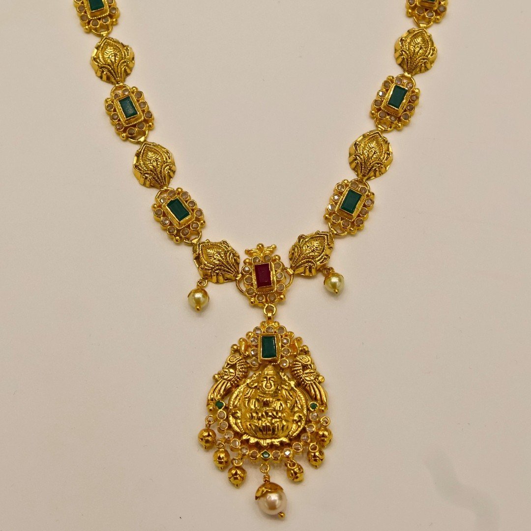 22KT Gold Multi-Stone Necklace (HUID Hallmarked) – Premium Traditional Collection (24.78g)