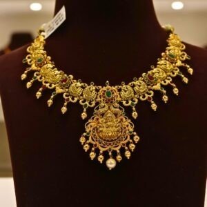 22KT Gold Lakshmi Multi-Stone Necklace (HUID Hallmarked) – Premium Bridal Collection (32.41g)