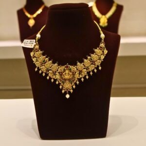 22KT Gold Peacock & Lakshmi Multi-Stone Necklace (HUID Hallmarked) – Premium Bridal Collection (30.48g)