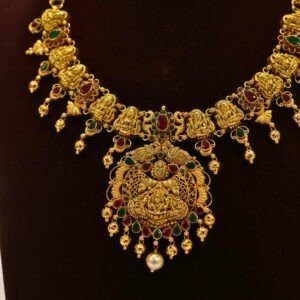 22KT Gold Lakshmi Multi-Stone Necklace (HUID Hallmarked) – Premium Bridal Collection (32.47g)