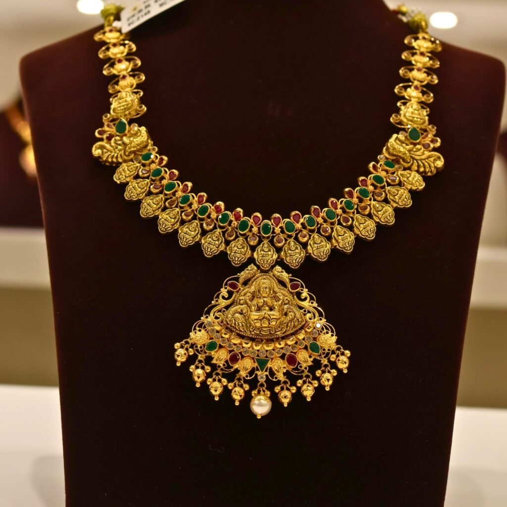22KT Gold Multi-Stone Necklace (HUID Hallmarked) – Premium Bridal Collection (34.07g)