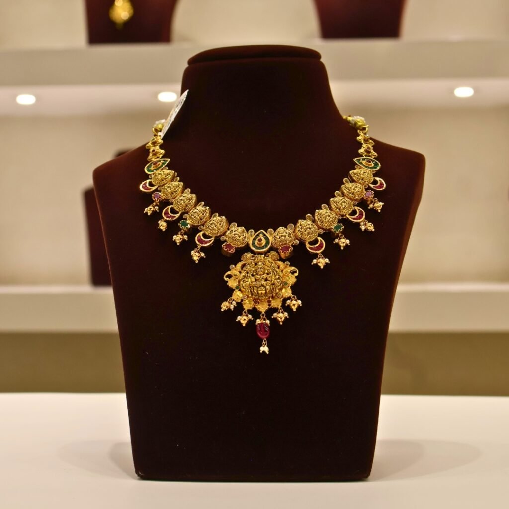 22KT Gold Ruby Multi-Stone Necklace with Gold Beads (HUID Hallmarked) – Elegant Traditional Collection (29.48g)