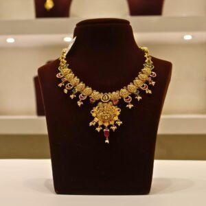 22KT Gold Ruby Multi-Stone Necklace with Gold Beads (HUID Hallmarked) – Elegant Traditional Collection (29.48g)