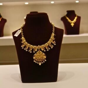 22KT Gold Peacock Multi-Stone Necklace (HUID Hallmarked) – Elegant Traditional Collection (29.45g)