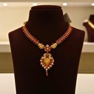 22KT Gold Coral Multi-Stone Necklace (HUID Hallmarked) – 24.65g