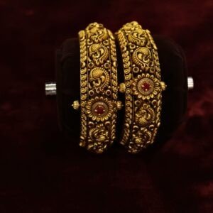 22KT Nagas Gold Peacock Work Screw Bangles (HUID Hallmarked) – 62.49g