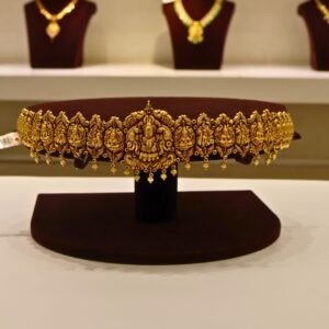 22KT Gold Nagas Work Waist Belt (Vaddanam) with Gold Beads & Spinal Ruby (HUID Hallmarked) – Grand Bridal Collection (78.90g)