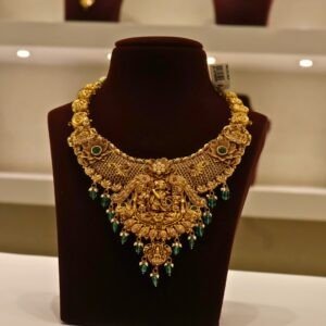 22KT Gold Antique Nakasa Krishna Necklace with Pearl & Green Beads (HUID Hallmarked) – Grand Bridal Collection (57.07g)