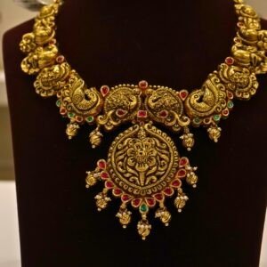 22KT Gold Antique Nakasa Necklace with Pearl & Kundan Work (HUID Hallmarked) – Grand Bridal Collection (64.11g)