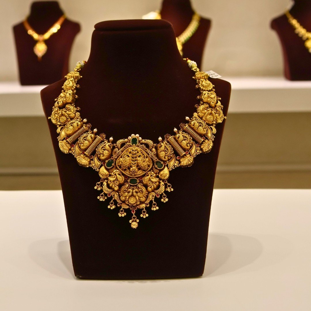 22KT Gold Antique Nakasa Necklace with Pearl & Gold Balls Work (HUID Hallmarked) – Grand Bridal Collection (42.27g)