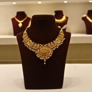 22KT Gold Lakshmi Design Multi-Stone Necklace (HUID Hallmarked) – Premium Bridal Collection (35.90g)