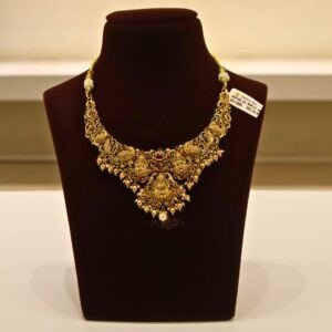22KT Gold Multi-Stone Necklace (HUID Hallmarked) – Premium Traditional Design (31.48g)