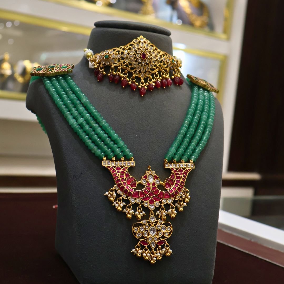 92.5 Silver Kundan Work Hara with Stone Choker Set (Premium Combo Jewellery)