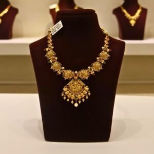 22KT Gold Peacock & Lakshmi Multi-Stone Necklace (HUID Hallmarked) – Premium Bridal Collection (31.33g)