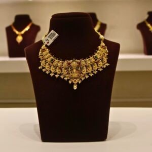 22KT Gold Peacock & Lakshmi Multi-Stone Necklace (HUID Hallmarked) – Premium Bridal Collection (34.87g)