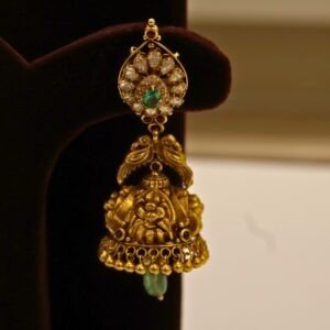 22KT Gold Antique Nakasa Jhumka Earrings with Moissanite Stone (HUID Hallmarked) – Premium Bridal Collection (22.69g)