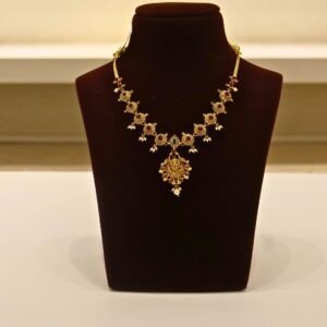22KT Gold Lakshmi Multi-Stone Necklace (HUID Hallmarked) – Traditional Bridal Collection (24.15g)