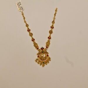 22KT Gold Multi-Stone Necklace (HUID Hallmarked) – Elegant Traditional Collection (14.57g)
