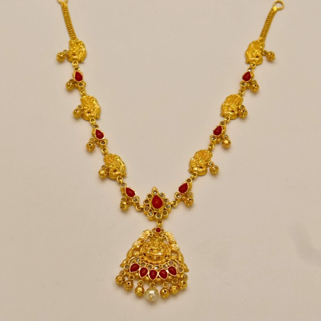 22KT Gold Coral Peacock Design Necklace (HUID Hallmarked) – Elegant Traditional Collection (15.86g)