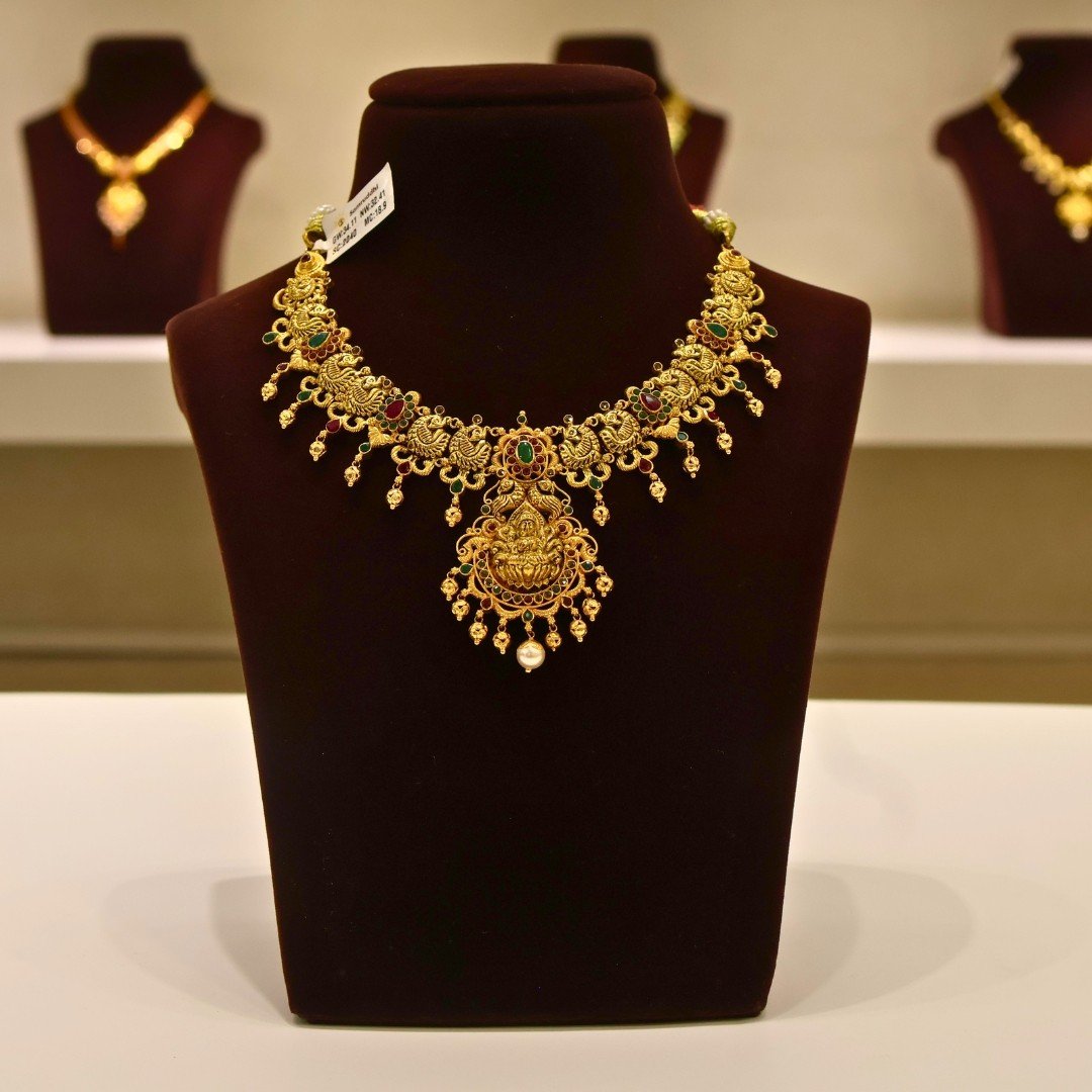 22KT Gold Lakshmi Multi-Stone Necklace (HUID Hallmarked) – Premium Bridal Collection (32.41g)