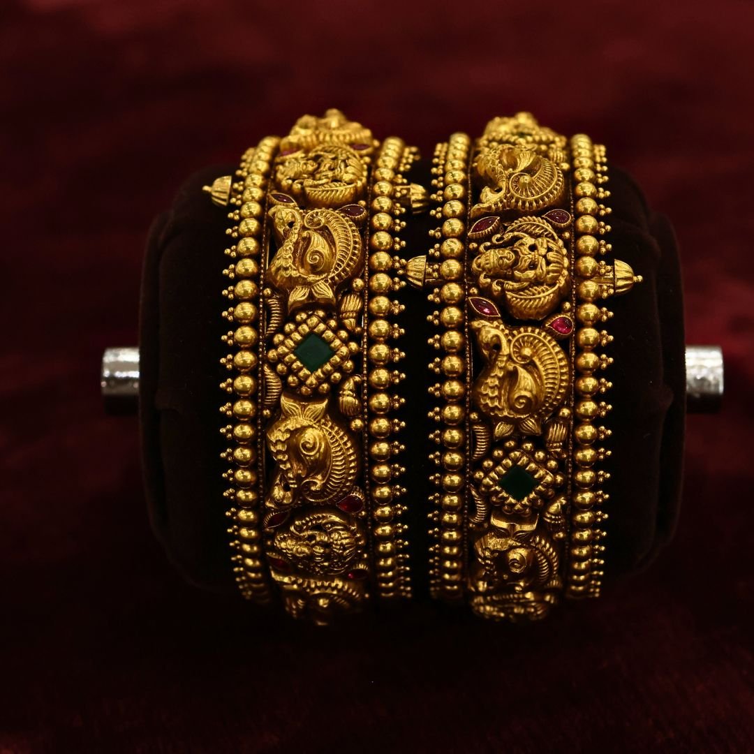 22KT Nagas Bridal Gold Screw Bangles (HUID Hallmarked) – 63.96g