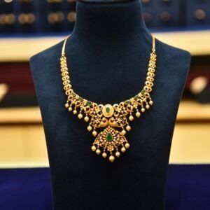 18KT Diamond Necklace with Emerald & Pearl Detailing (Luxury Bridal Collection) – 39.40g