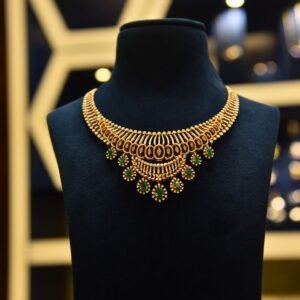 18KT Diamond Necklace with Emerald Stones (Luxury Bridal Collection) – 50.11g