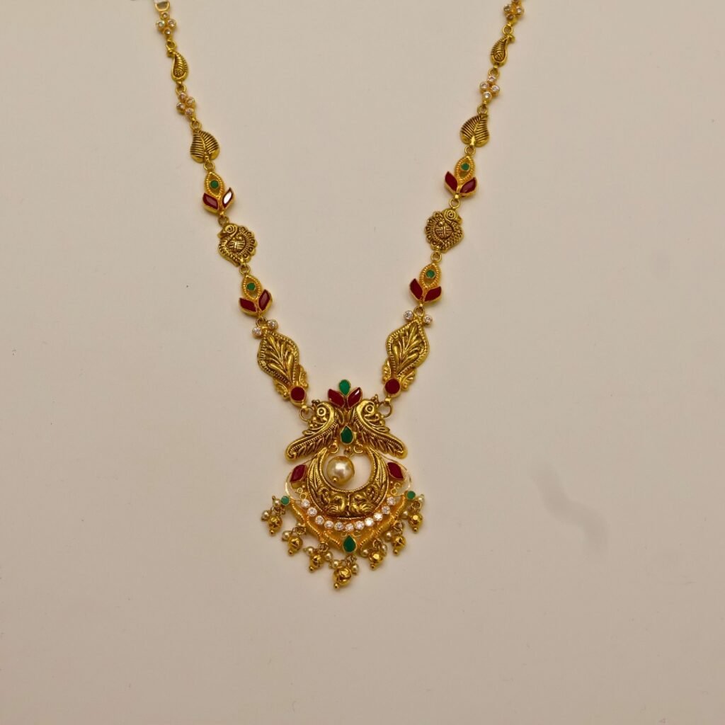 22KT Gold Multi-Stone Necklace (HUID Hallmarked) – Elegant Traditional Collection (14.57g)