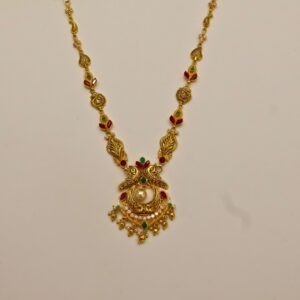 22KT Gold Multi-Stone Necklace (HUID Hallmarked) – Elegant Traditional Collection (14.57g)
