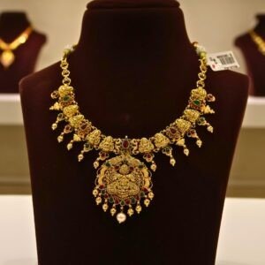 22KT Gold Lakshmi Multi-Stone Necklace (HUID Hallmarked) – Premium Bridal Collection (32.47g)