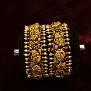 22KT Nagas Gold Pearl & Ruby Bangles (HUID Hallmarked) – 57.21g
