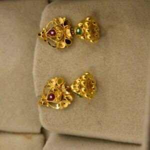 22KT Gold Small Jhumki Earrings – Bombay Design (HUID Hallmarked) – 2.76g