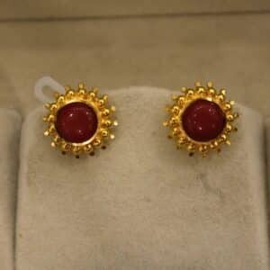 22KT Gold Nellore Design Earrings with Coral Stones (HUID Hallmarked) – Traditional Collection (4.15g)