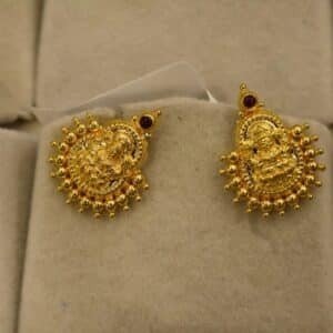 22KT Gold Lakshmi Stud Earrings – Bombay Work Design (HUID Hallmarked) – 3.23g
