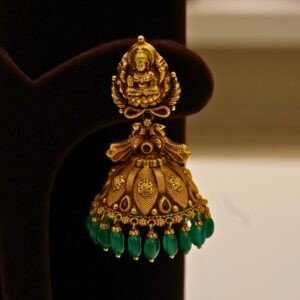 22KT Gold Antique Nakasa Bridal Jewellery Set (Necklace, Hara, Jhumka & Nettichutti) with Pearl & Green Beads – HUID Hallmarked (91.27g)