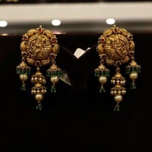 22KT Gold Antique Nagas Pearl Beaded Stud Earrings (HUID Hallmarked) – 18.23g