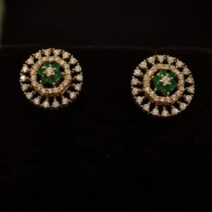 22KT Gold Casting Earrings with Diamond Work, Zircon & Emerald Stones (HUID Hallmarked) – 5.43g