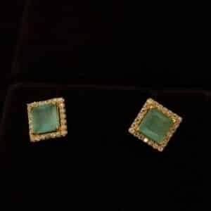22KT Gold Stone Stud Earrings with Moonstone & Zircon (HUID Hallmarked) – 3.13g