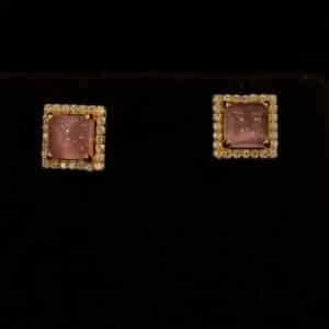 22KT Gold Stone Stud Earrings with Moonstone & Zircon (HUID Hallmarked) – 3.37g