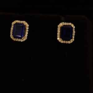 22KT Gold Stone Stud Earrings with Blue Sapphire & Zircon (HUID Hallmarked) – 3.44g