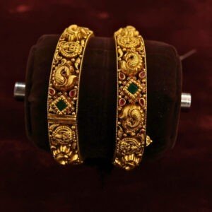 22KT Antique Gold Bangles with Screw Design (HUID Hallmarked) – 40.45g