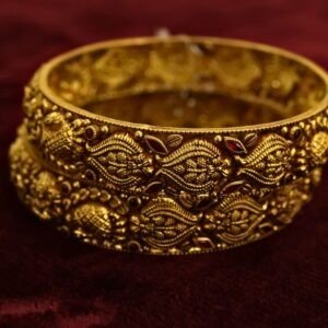 22KT Antique Gold Deep Work Bangles (HUID Hallmarked) – 42.71g