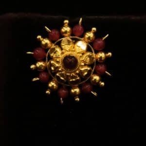 22KT Gold Nellore Design Stone Stud Earrings with Spinal Ruby Beads & Gold Balls (HUID Hallmarked) – 5.33g